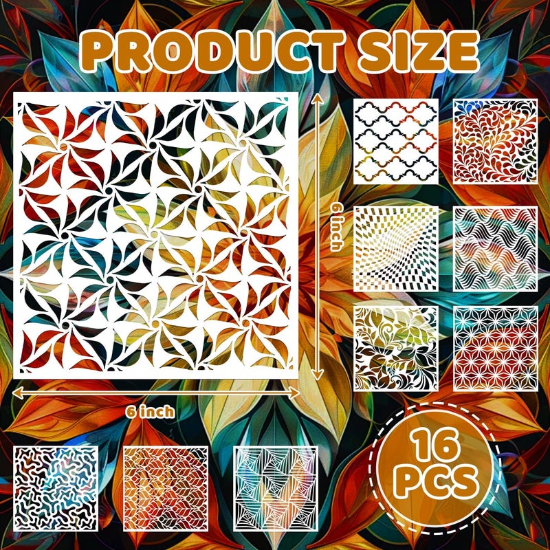 Resflyar 16 PCS Geometric Stencils 6 x 6 Inch Reusable Mandala Painting Templates for Scrapbooking Cookie Tile Wall Furniture Floor Decor Craft Drawing Tracing DIY Art Supplies - Image 2